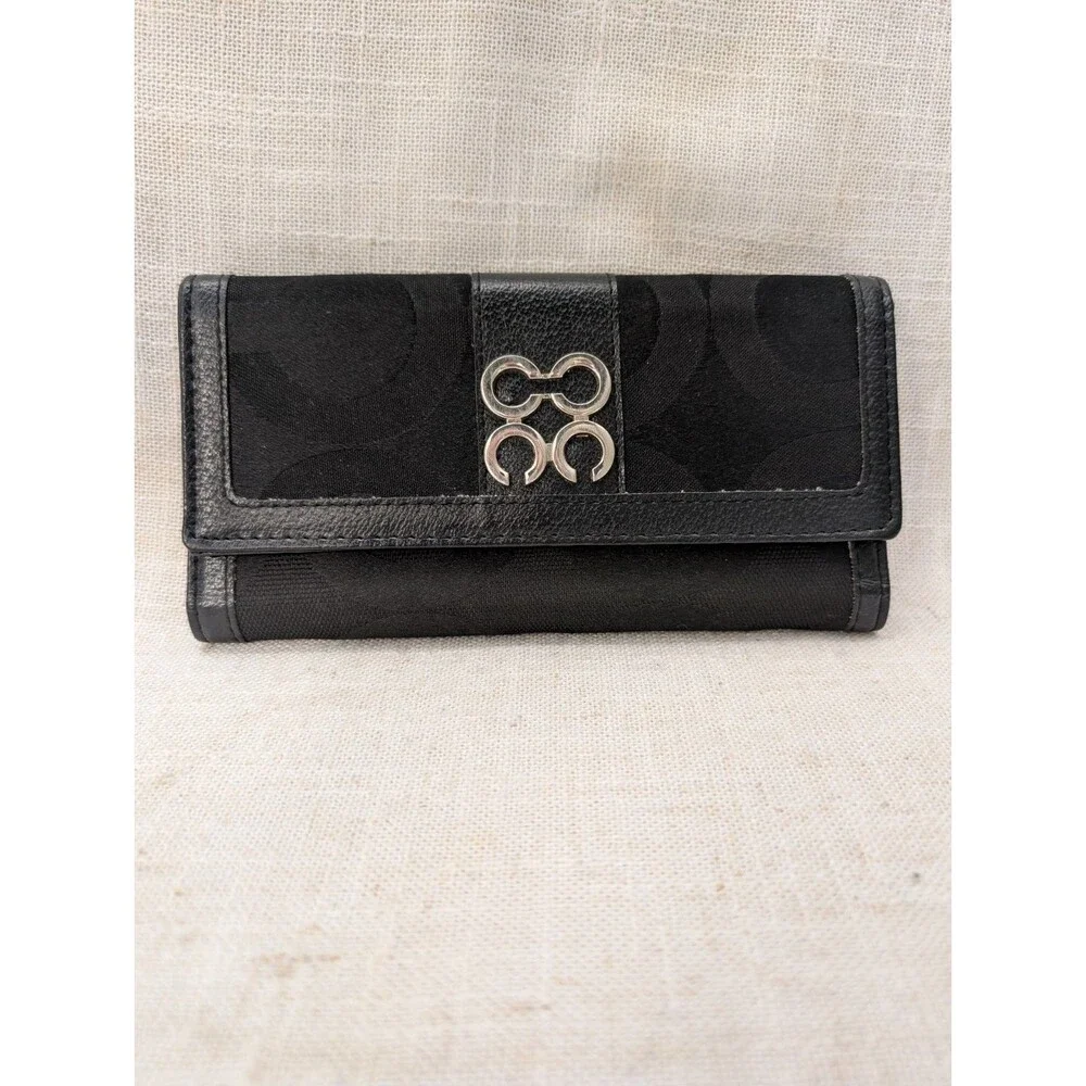 Coach Julia Wallet Canvas & leather Black Optic C Snap Closure Silver Hardware